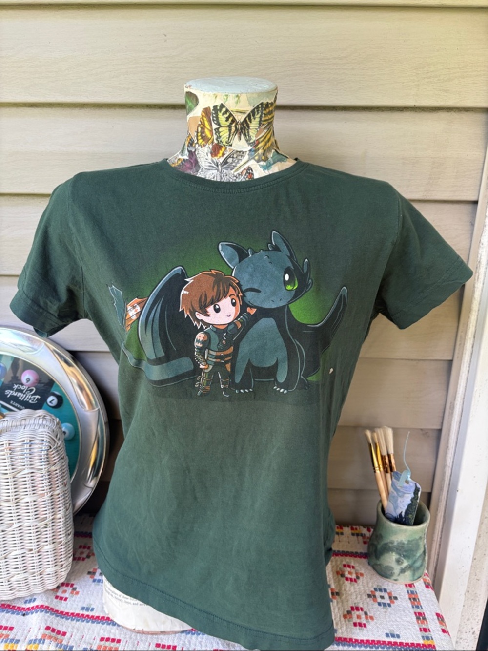 Dreamworks how to train your dragon Dark Green Kids Dragon Graphic Tee S